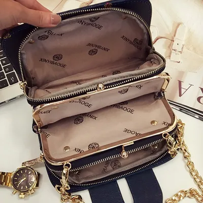 Small Purse Gold Chain Leather Bag
