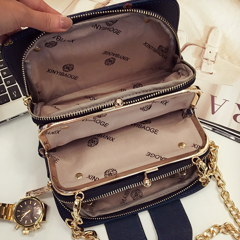 Small Purse Gold Chain Leather Bag