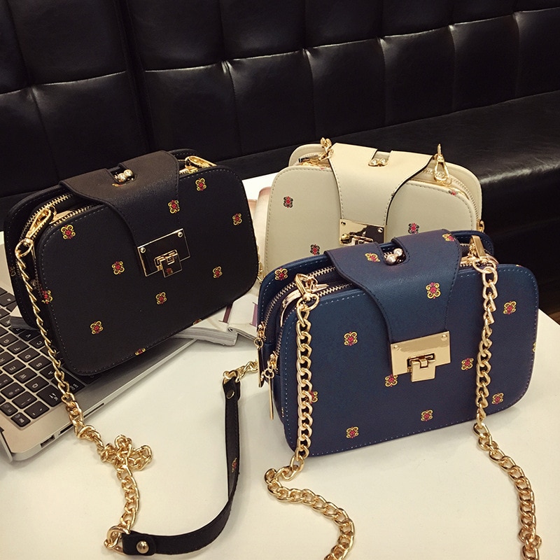 Small Purse Gold Chain Leather Bag