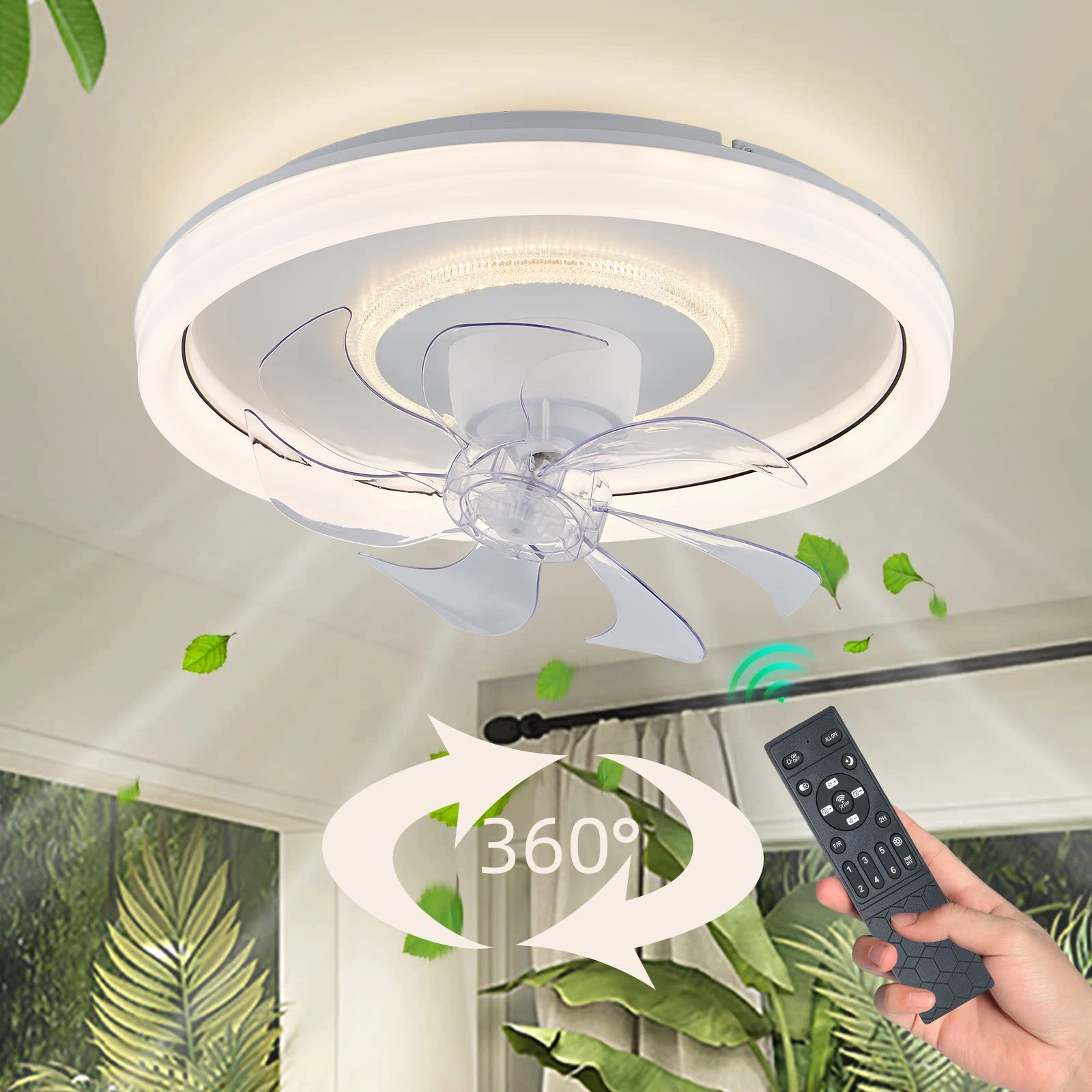 Smart Ceiling Fan Fans With Lights Remote Control Bedroom Decor Ventilator Lamp 48cm Air Invisible Blades Retractable