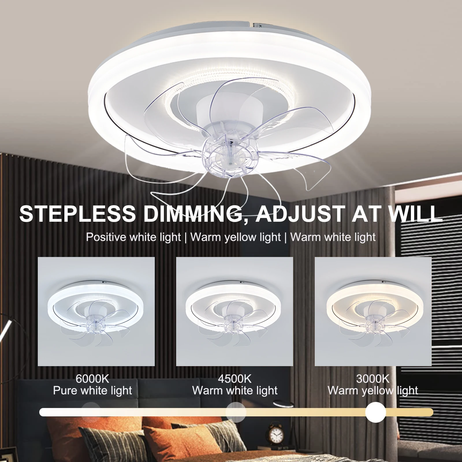 Smart Ceiling Fan Fans With Lights Remote Control Bedroom Decor Ventilator Lamp 48cm Air Invisible Blades Retractable
