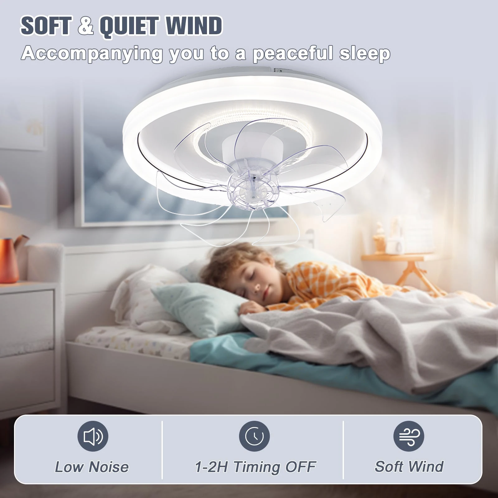 Smart Ceiling Fan Fans With Lights Remote Control Bedroom Decor Ventilator Lamp 48cm Air Invisible Blades Retractable