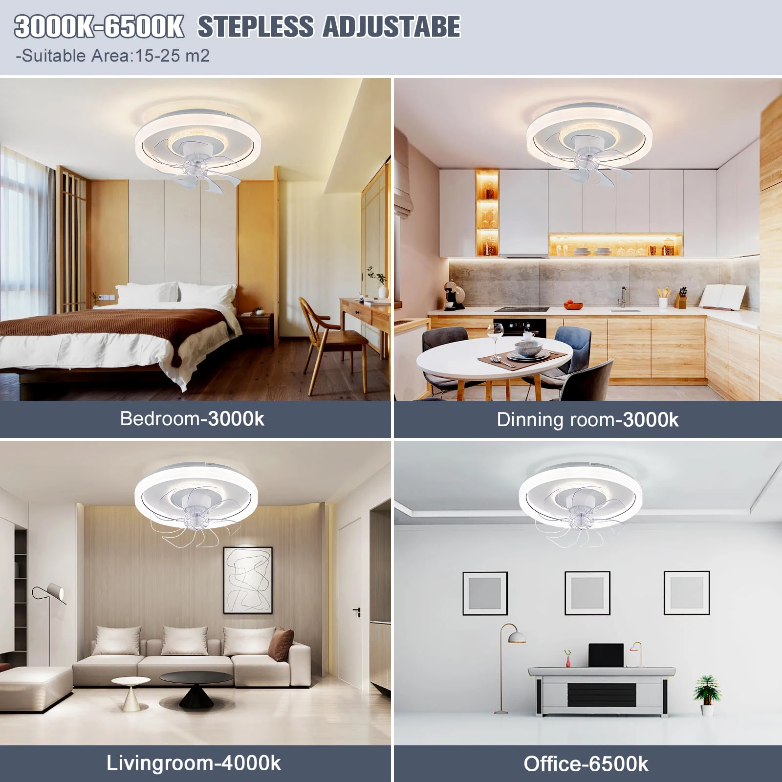 Smart Ceiling Fan Fans With Lights Remote Control Bedroom Decor Ventilator Lamp 48cm Air Invisible Blades Retractable