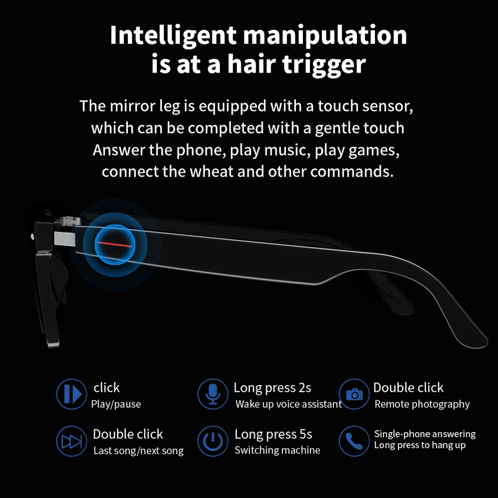 Smart Glasses Wireless Bluetooth Sunglasses or Blue-Light Blocking Glasses With Bluetooth Headphones Outdoor Sports