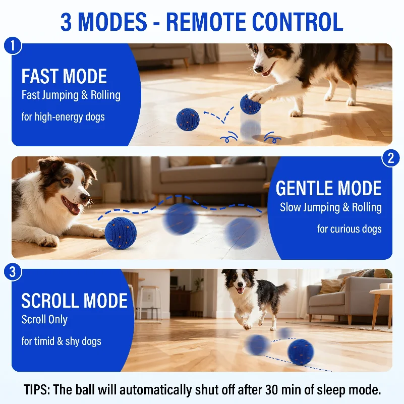 Smart Interactive Dog Toy, Indestructible E-TPU Toy Ball for Aggressive Chewers, Automatic Moving, Rechargeable Ball