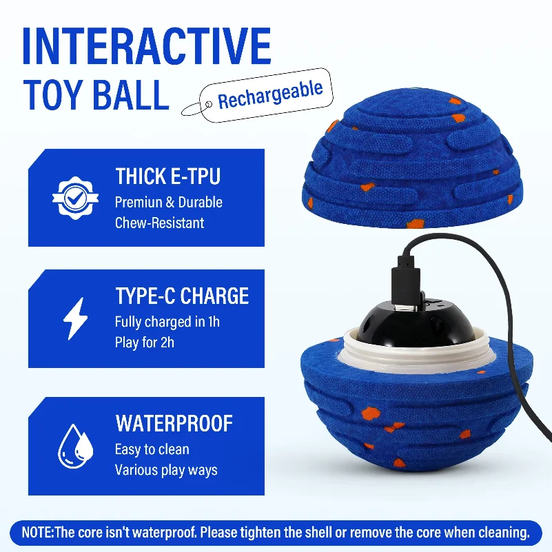 Smart Interactive Dog Toy, Indestructible E-TPU Toy Ball for Aggressive Chewers, Automatic Moving, Rechargeable Ball
