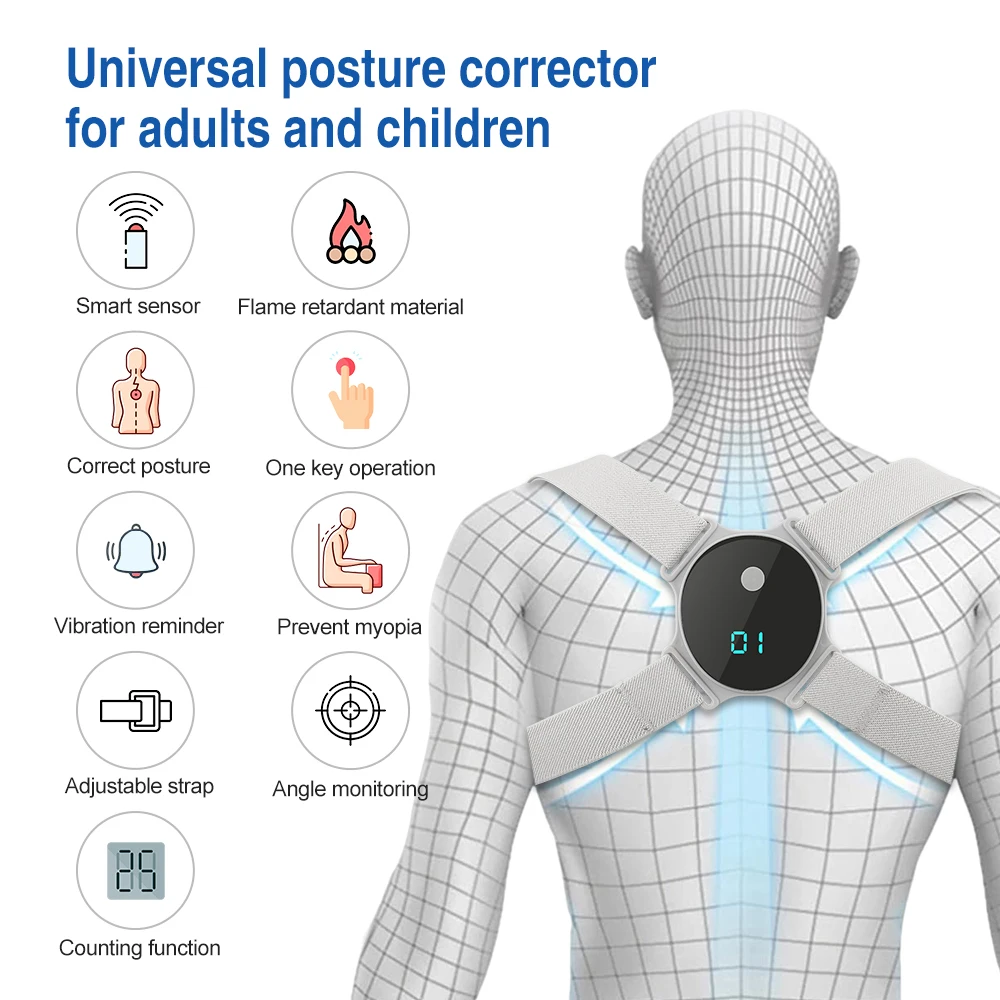 Smart LCD Display Back Correction Belt Adjustable Shoulder Strap Posture Corrector Device Anti-off Back Protect Eyesight Smart LCD Display Back Correction Belt Adjustable Shoulder Strap Posture Corrector Device Anti-off Back Protect Eyesight