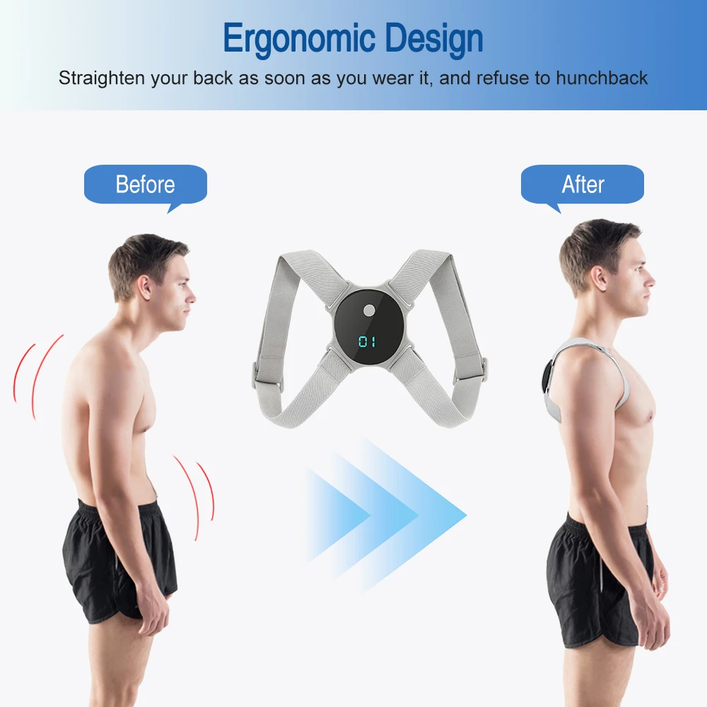 Smart LCD Display Back Correction Belt Adjustable Shoulder Strap Posture Corrector Device Anti-off Back Protect Eyesight Smart LCD Display Back Correction Belt Adjustable Shoulder Strap Posture Corrector Device Anti-off Back Protect Eyesight