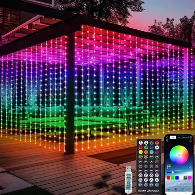 Smart LED Curtain Lights, 3mx3m 300Leds USB String Lights with Bluetooth App Timer ,Music Sync Christmas Curtain String Smart LED Curtain Lights, 3mx3m 300Leds USB String Lights with Bluetooth App Timer ,Music Sync Christmas Curtain String