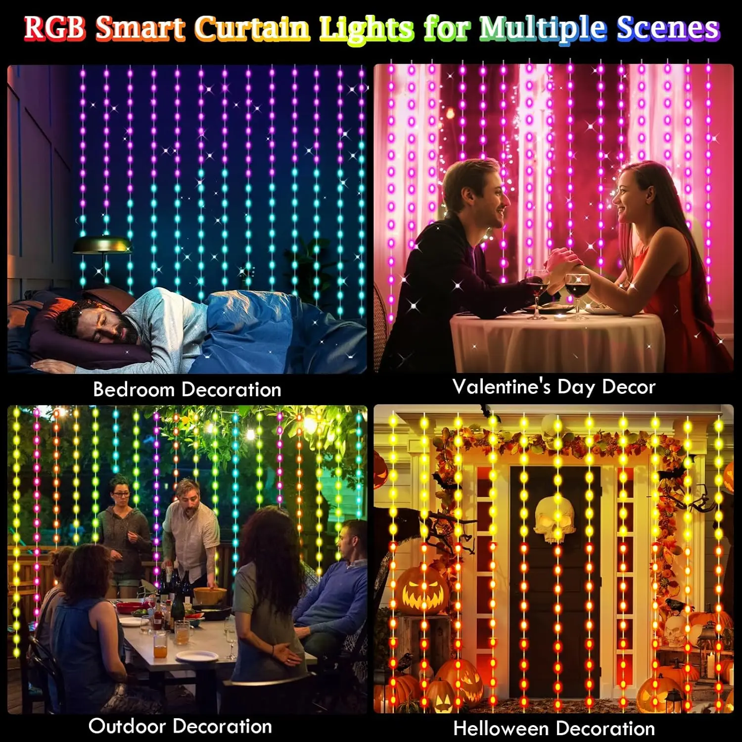 Smart LED Curtain Lights, 3mx3m 300Leds USB String Lights with Bluetooth App Timer ,Music Sync Christmas Curtain String Smart LED Curtain Lights, 3mx3m 300Leds USB String Lights with Bluetooth App Timer ,Music Sync Christmas Curtain String