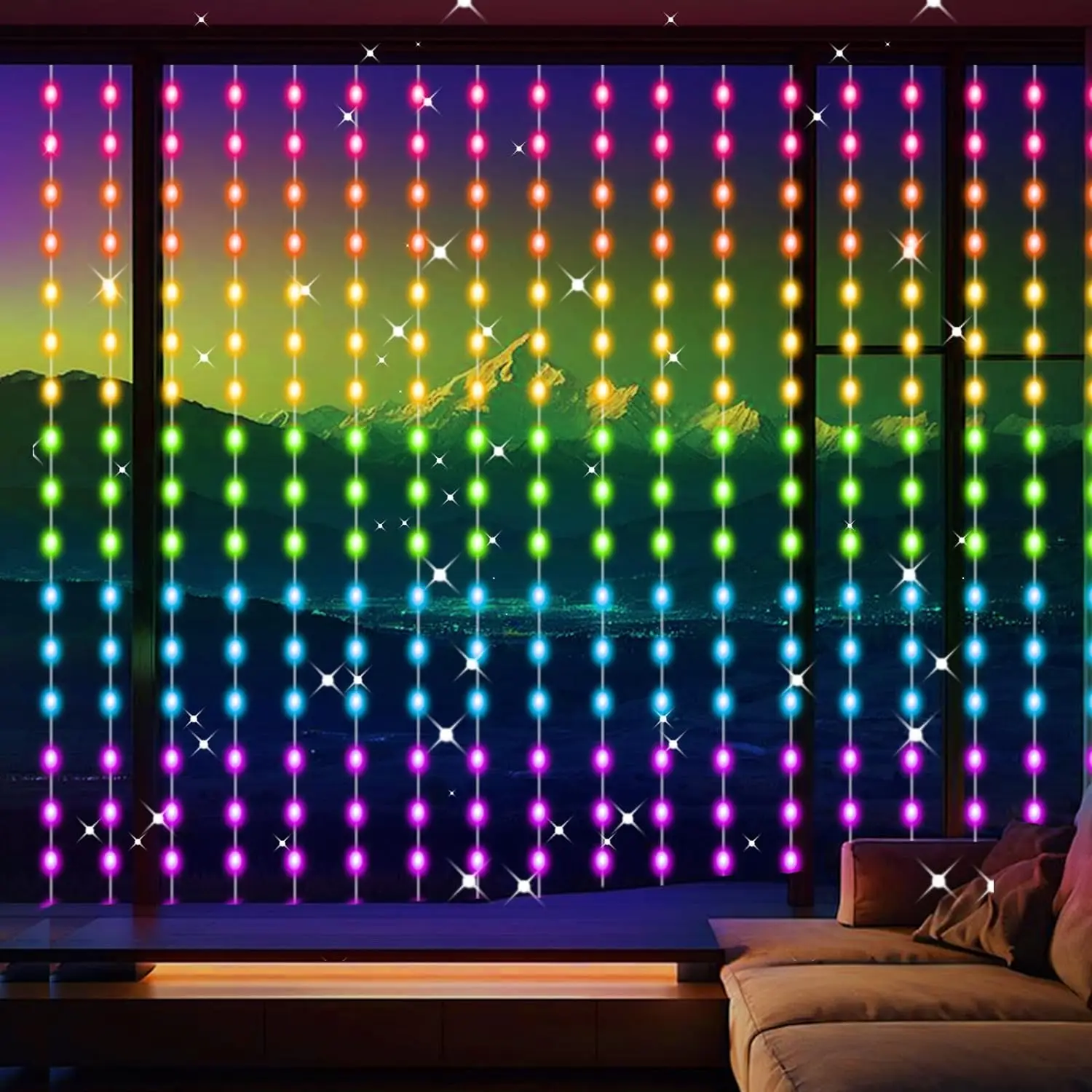 Smart LED Curtain Lights, 3mx3m 300Leds USB String Lights with Bluetooth App Timer ,Music Sync Christmas Curtain String Smart LED Curtain Lights, 3mx3m 300Leds USB String Lights with Bluetooth App Timer ,Music Sync Christmas Curtain String