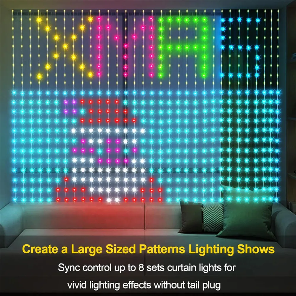 Smart LED Curtain Lights USB,400 LED Dynamic Pattern DIY Curtain String Lights with App & Remote for Bedroom Christmas Smart LED Curtain Lights USB,400 LED Dynamic Pattern DIY Curtain String Lights with App & Remote for Bedroom Christmas