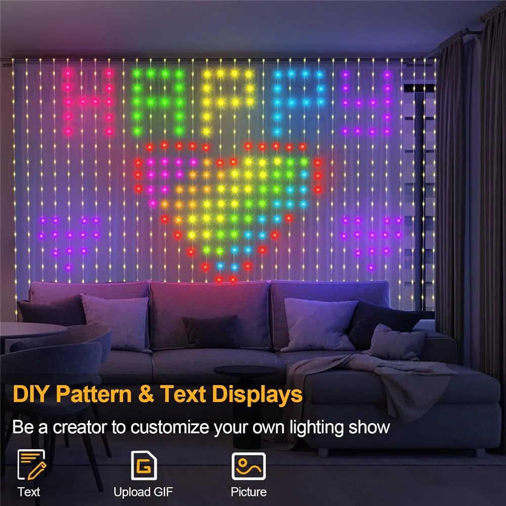 Smart LED Curtain Lights USB,400 LED Dynamic Pattern DIY Curtain String Lights with App & Remote for Bedroom Christmas Smart LED Curtain Lights USB,400 LED Dynamic Pattern DIY Curtain String Lights with App & Remote for Bedroom Christmas