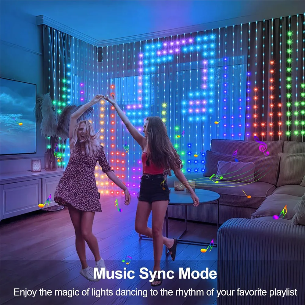 Smart LED Curtain Lights USB,400 LED Dynamic Pattern DIY Curtain String Lights with App & Remote for Bedroom Christmas Smart LED Curtain Lights USB,400 LED Dynamic Pattern DIY Curtain String Lights with App & Remote for Bedroom Christmas