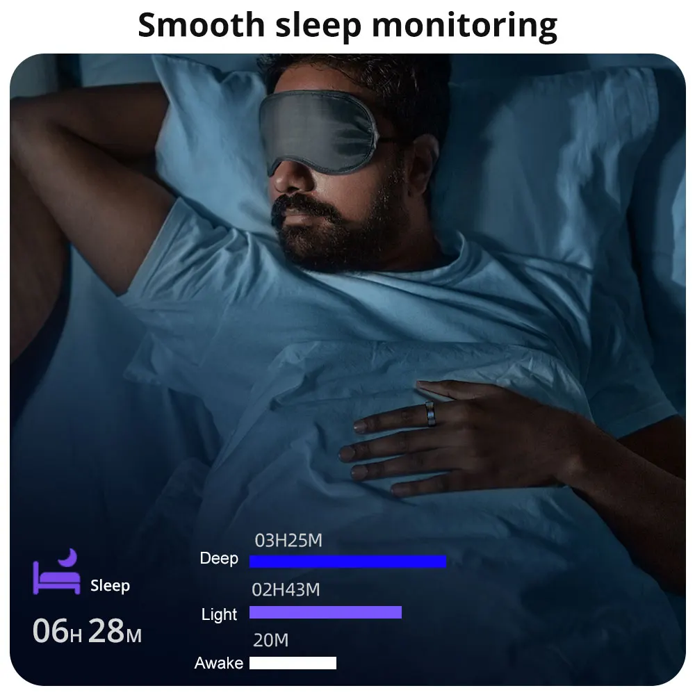 Smart Ring Heart Rate and Blood Oxygen Monitor IP68 and 5ATM Waterproof Multi-Sport Mode
