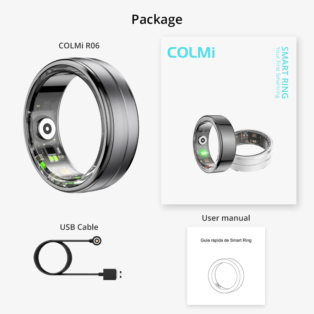 Smart Ring Heart Rate and Blood Oxygen Monitor IP68 and 5ATM Waterproof Multi-Sport Mode