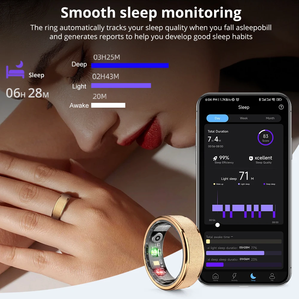 Smart Ring with Charging Case for Men Women, Health and Sleep Monitor, 5ATM Waterproof, Multi-sport Mode Smart Ring with Charging Case for Men Women, Health and Sleep Monitor, 5ATM Waterproof, Multi-sport Mode