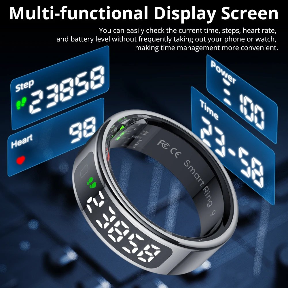 Smart Ring with Display Screen and Touch, Wireless Charging, Health Manager, 5 ATM Waterproof For Men Women Smart Ring with Display Screen and Touch, Wireless Charging, Health Manager, 5 ATM Waterproof For Men Women
