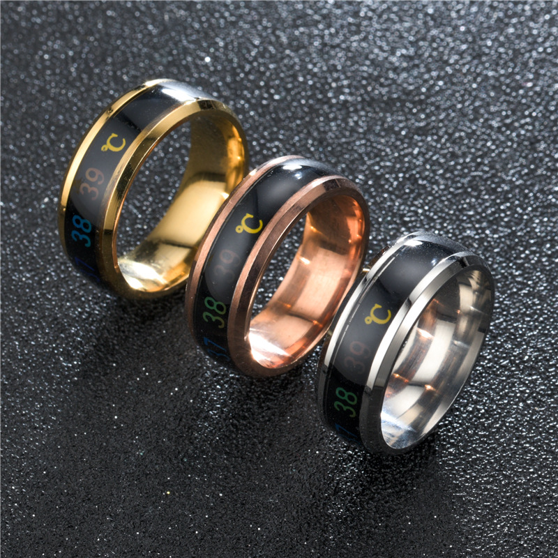 Smart Stainless Steel Multifunctional Ring For Couples Mood Changes Color From Waterproof Body Temperature Measuring