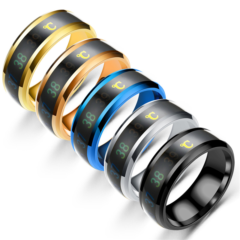 Smart Stainless Steel Multifunctional Ring For Couples Mood Changes Color From Waterproof Body Temperature Measuring