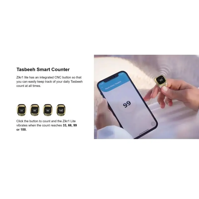 Smart Tasbih Tally Counter for Muslims Zikr Ring Digital Tasbeeh 5 Prayer Time Vibration Reminder Waterproof Smart Tasbih Tally Counter for Muslims Zikr Ring Digital Tasbeeh 5 Prayer Time Vibration Reminder Waterproof