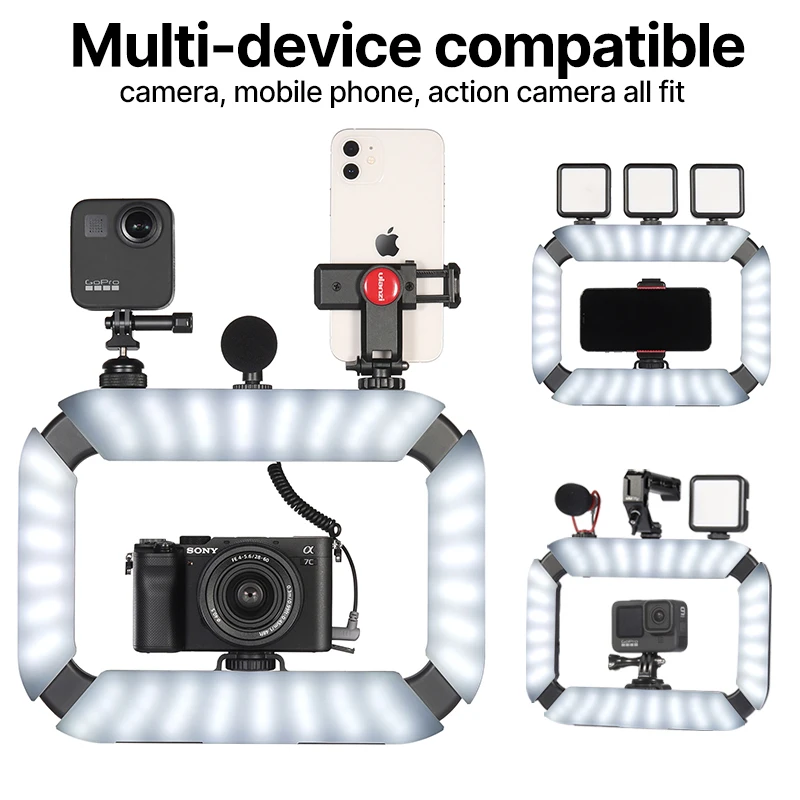 Smartphone Video Rig LED Video Light 2 in 1 Ring Light Cold Shoe for Microphone Tiktok Youtube Live Rig Light Smartphone Video Rig LED Video Light 2 in 1 Ring Light Cold Shoe for Microphone Tiktok Youtube Live Rig Light