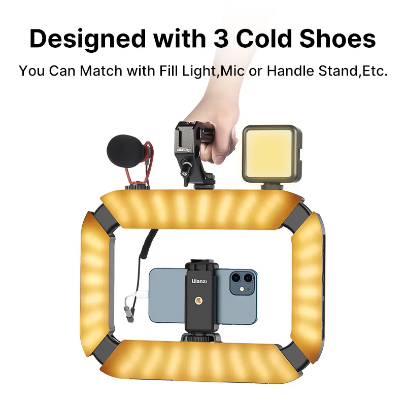 Smartphone Video Rig LED Video Light 2 in 1 Ring Light Cold Shoe for Microphone Tiktok Youtube Live Rig Light Smartphone Video Rig LED Video Light 2 in 1 Ring Light Cold Shoe for Microphone Tiktok Youtube Live Rig Light