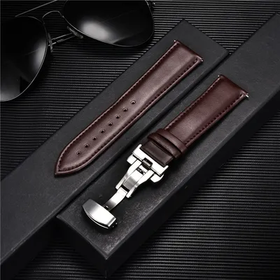 Smooth Genuine Calfskin Leather Watchband 18mm 20mm 22mm 24mm Straps with Solid Automatic Butterfly Buckle Business