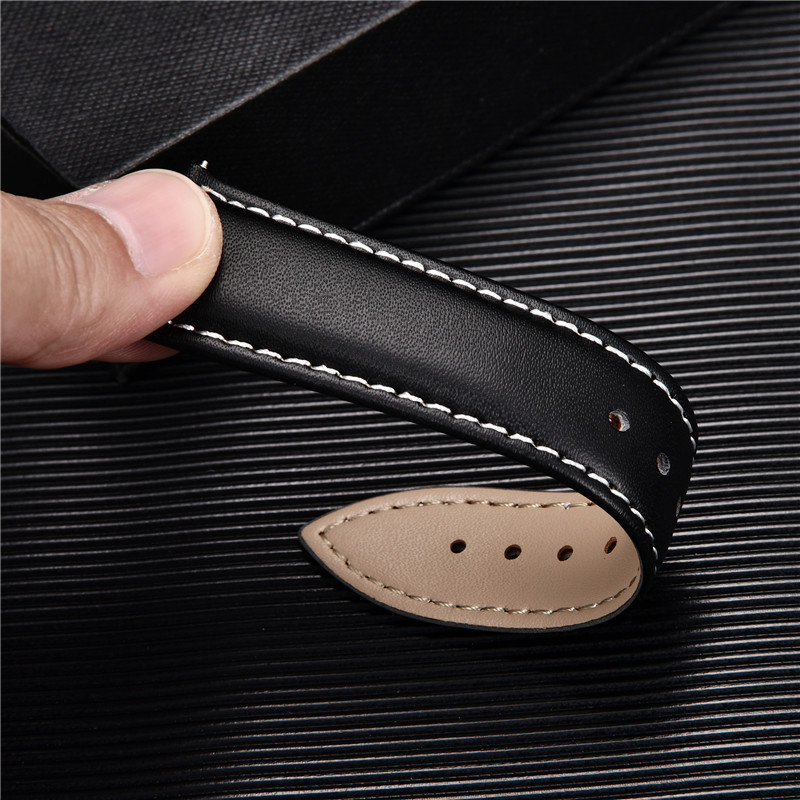 Smooth Genuine Calfskin Leather Watchband 18mm 20mm 22mm 24mm Straps with Solid Automatic Butterfly Buckle Business