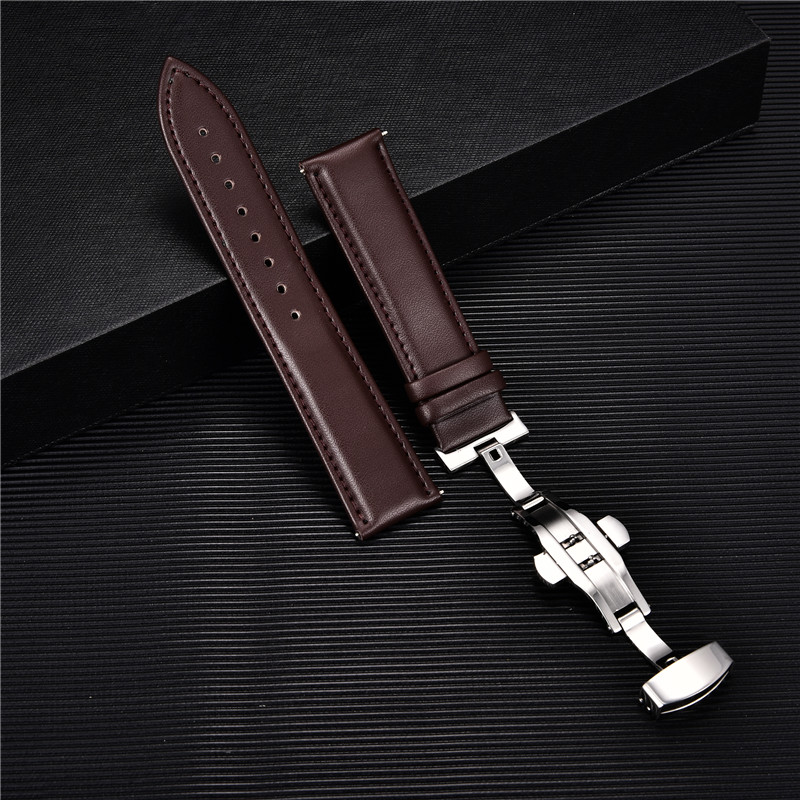 Smooth Genuine Calfskin Leather Watchband 18mm 20mm 22mm 24mm Straps with Solid Automatic Butterfly Buckle Business