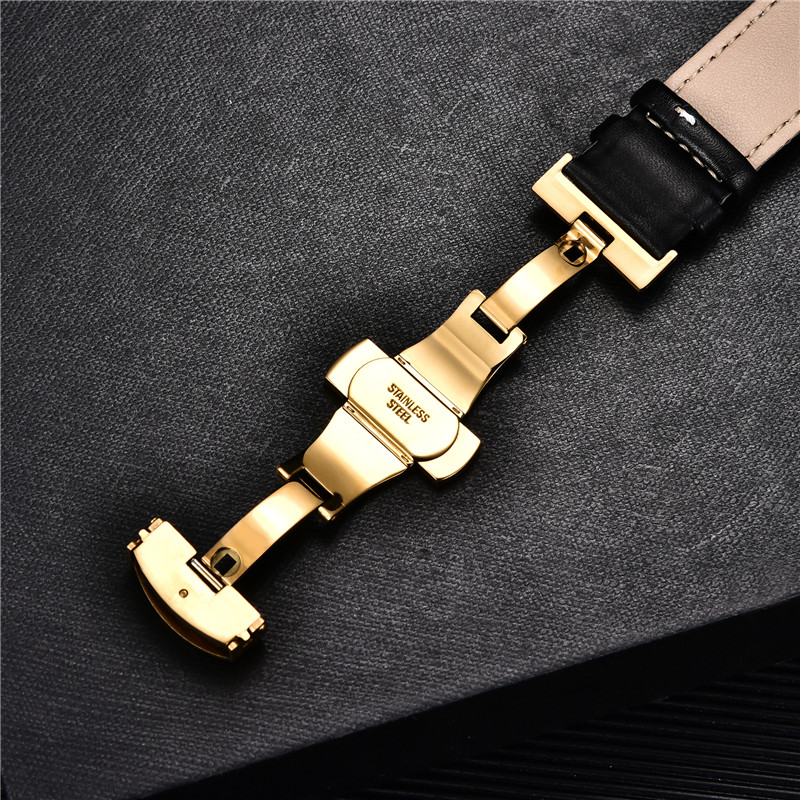 Smooth Genuine Calfskin Leather Watchband 18mm 20mm 22mm 24mm Straps with Solid Automatic Butterfly Buckle Business