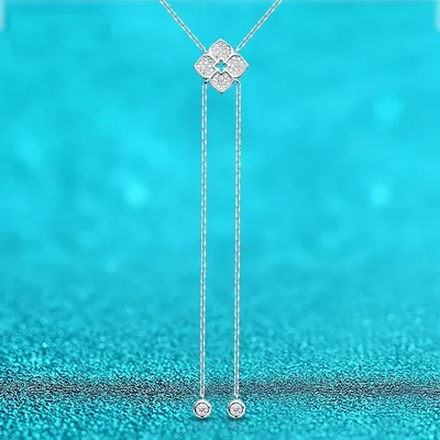 Smyoue Full Moissanite Necklaces Sparkling Flowers Long Chain Wedding Girls Gift Lab Diamond Pendant 925 Sterling