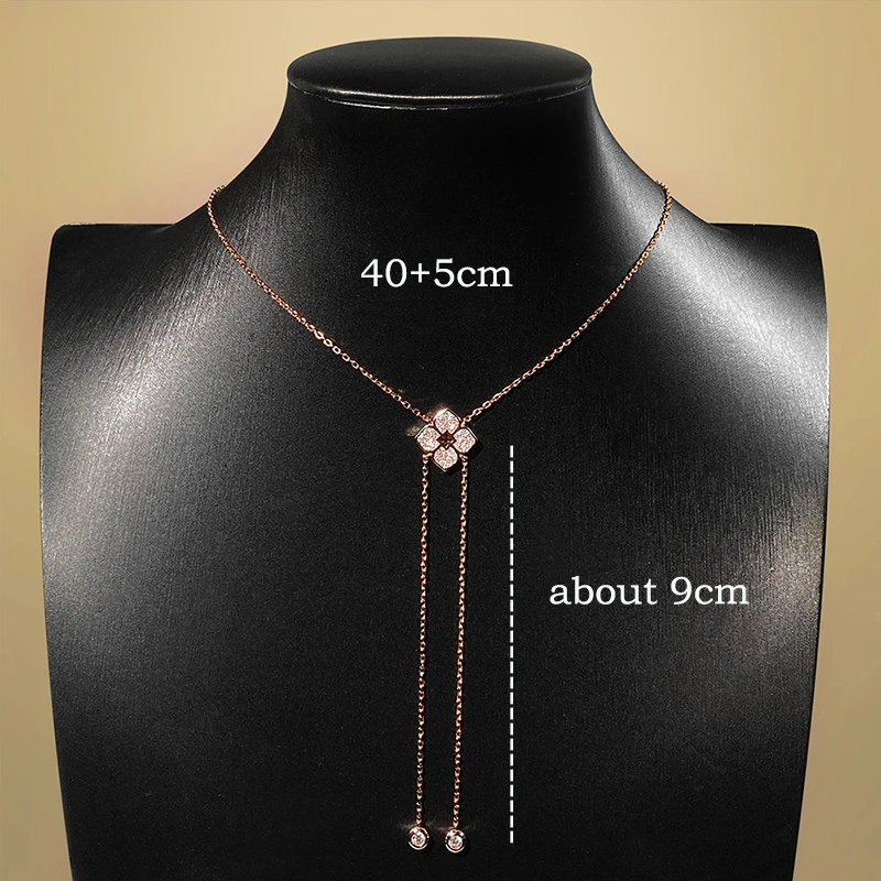Smyoue Full Moissanite Necklaces Sparkling Flowers Long Chain Wedding Girls Gift Lab Diamond Pendant 925 Sterling