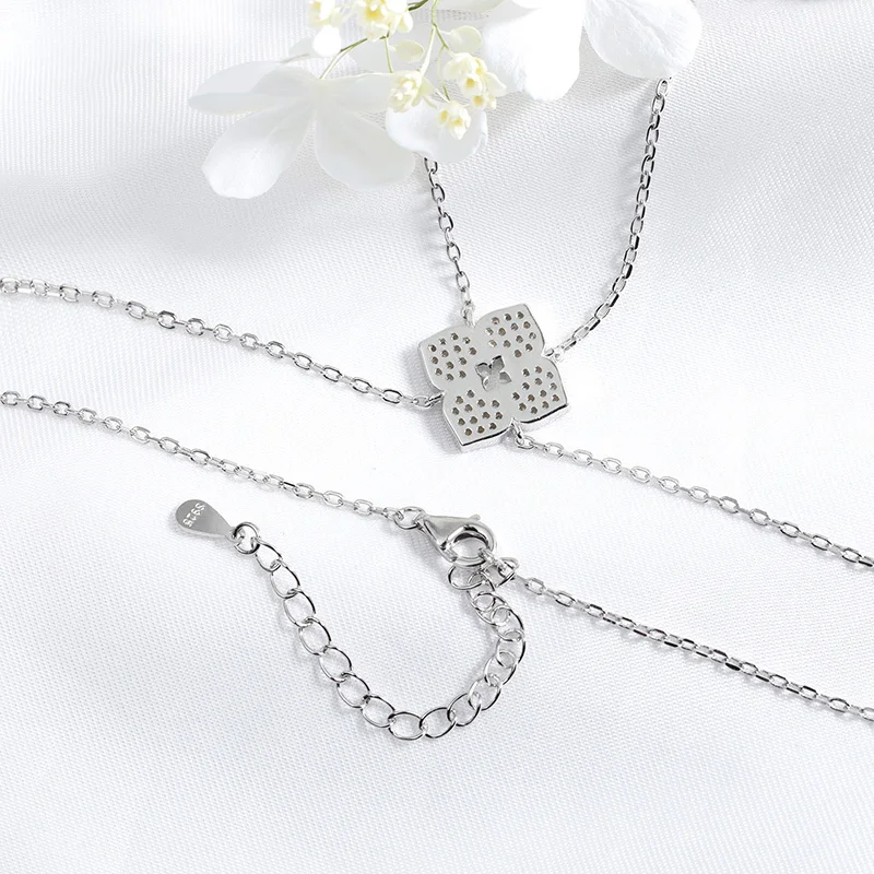 Smyoue Full Moissanite Necklaces Sparkling Flowers Long Chain Wedding Girls Gift Lab Diamond Pendant 925 Sterling