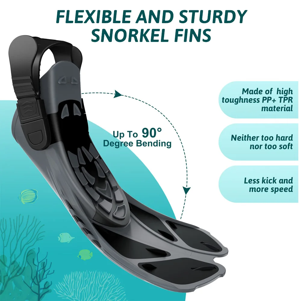 Snorkel Fins Adjustable Buckles Swimming Flippers Short Silicone Scuba Diving Shoes Open Heel Travel Size Adult Men Snorkel Fins Adjustable Buckles Swimming Flippers Short Silicone Scuba Diving Shoes Open Heel Travel Size Adult Men