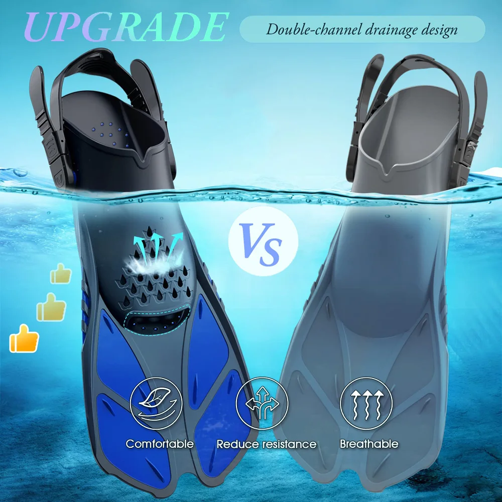 Snorkel Fins Adjustable Buckles Swimming Flippers Short Silicone Scuba Diving Shoes Open Heel Travel Size Adult Men Snorkel Fins Adjustable Buckles Swimming Flippers Short Silicone Scuba Diving Shoes Open Heel Travel Size Adult Men