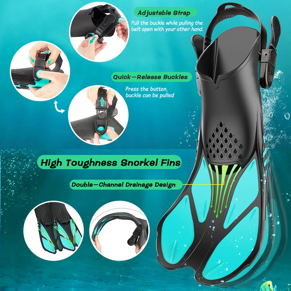 Snorkel Fins Adjustable Buckles Swimming Flippers Short Silicone Scuba Diving Shoes Open Heel Travel Size Adult Men Snorkel Fins Adjustable Buckles Swimming Flippers Short Silicone Scuba Diving Shoes Open Heel Travel Size Adult Men