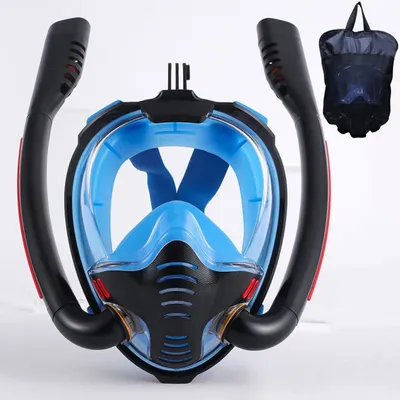 Snorkeling Mask Double Tube Silicone Full Dry Diving Mask Adult Swimming Mask Diving Goggles Self Contained Underwater