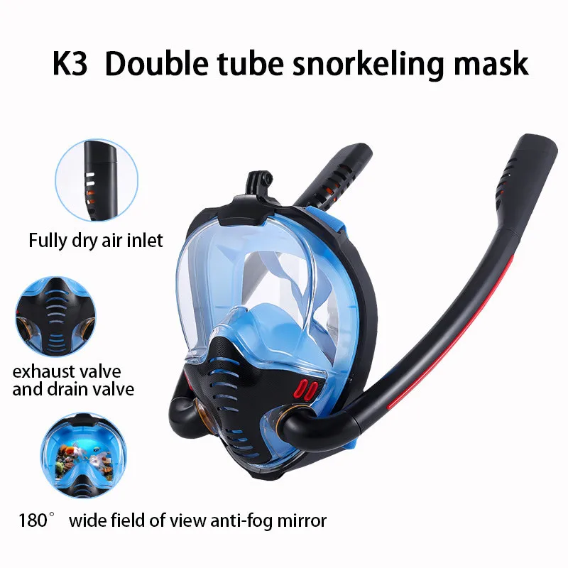 Snorkeling Mask Double Tube Silicone Full Dry Diving Mask Adult Swimming Mask Diving Goggles Self Contained Underwater Snorkeling Mask Double Tube Silicone Full Dry Diving Mask Adult Swimming Mask Diving Goggles Self Contained Underwater