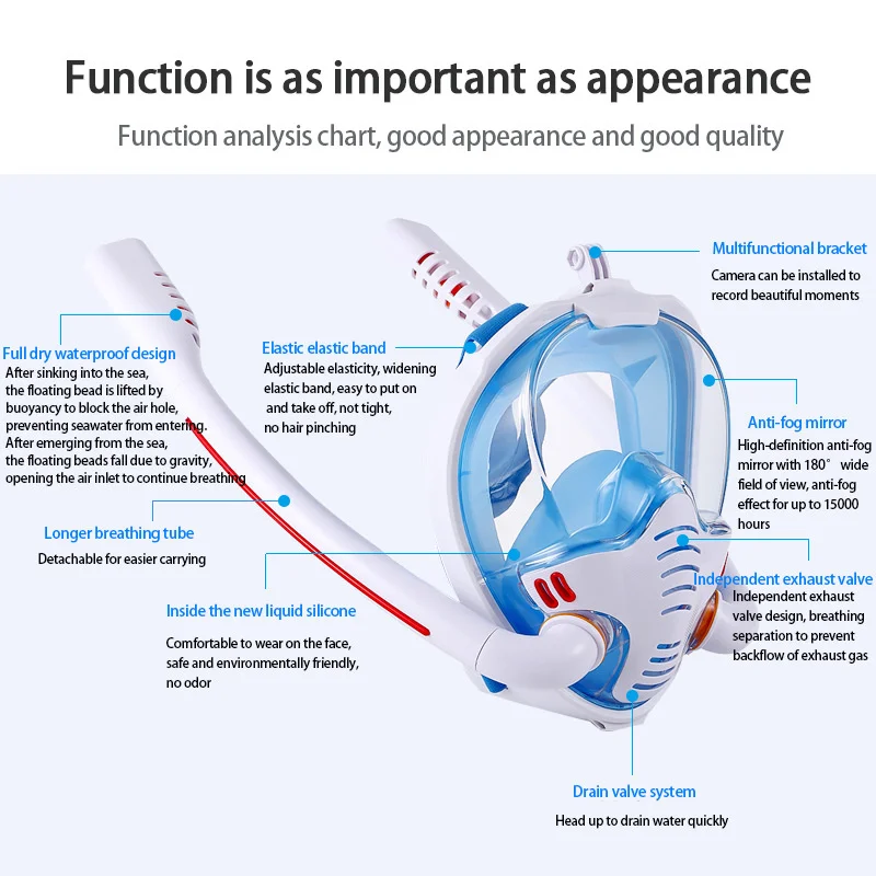 Snorkeling Mask Double Tube Silicone Full Dry Diving Mask Adult Swimming Mask Diving Goggles Self Contained Underwater Snorkeling Mask Double Tube Silicone Full Dry Diving Mask Adult Swimming Mask Diving Goggles Self Contained Underwater