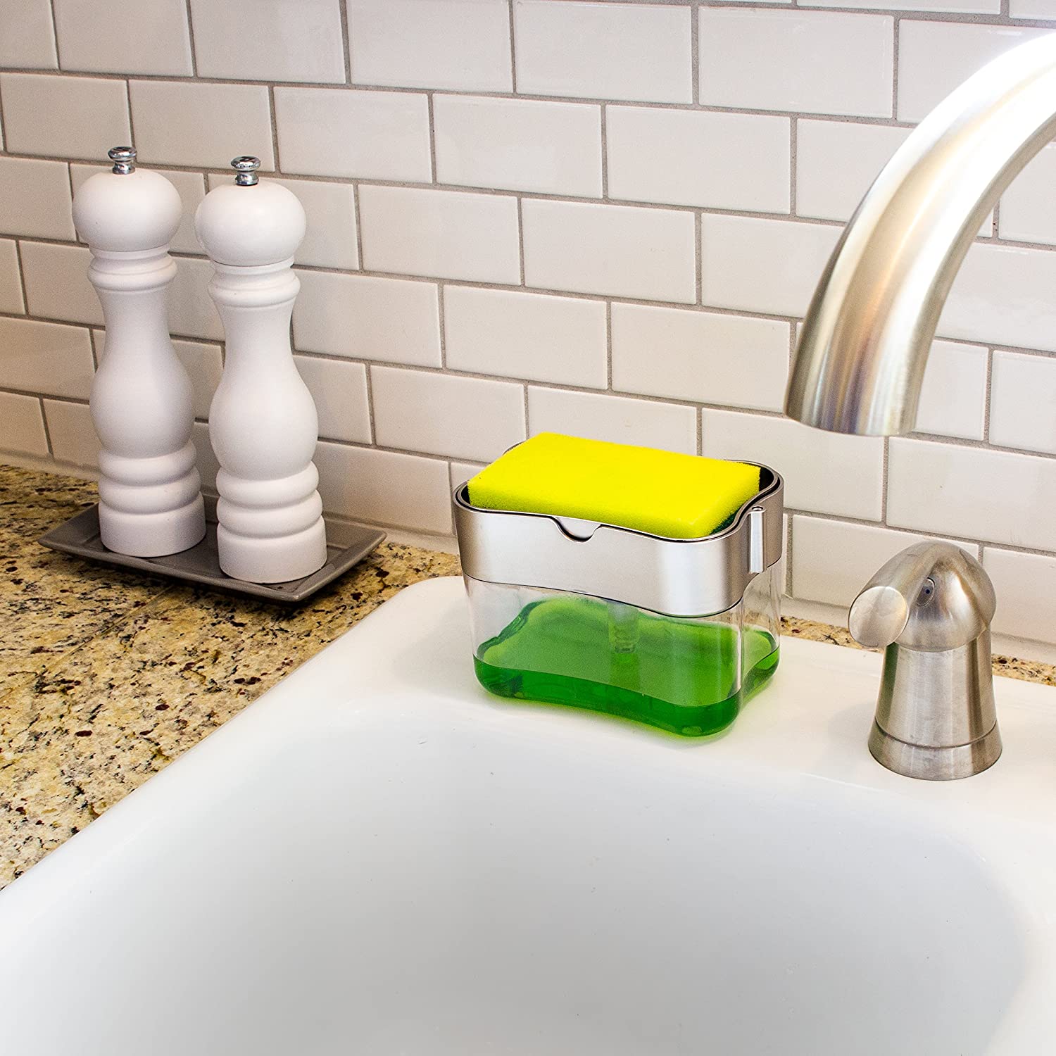 Soap Pump and Sponge Caddy with Sponge Soap Pump and Sponge Caddy with Sponge
