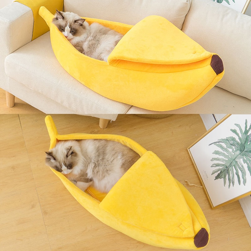 Soft Plush Banana Bed for Cats