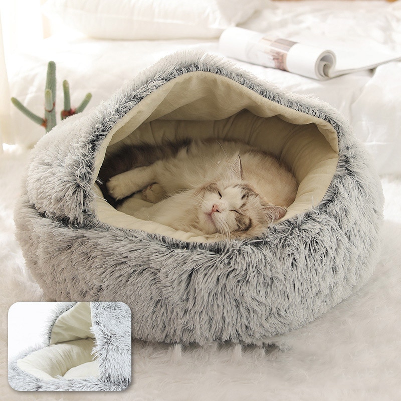 Soft Plush Round Fur Cat Bed