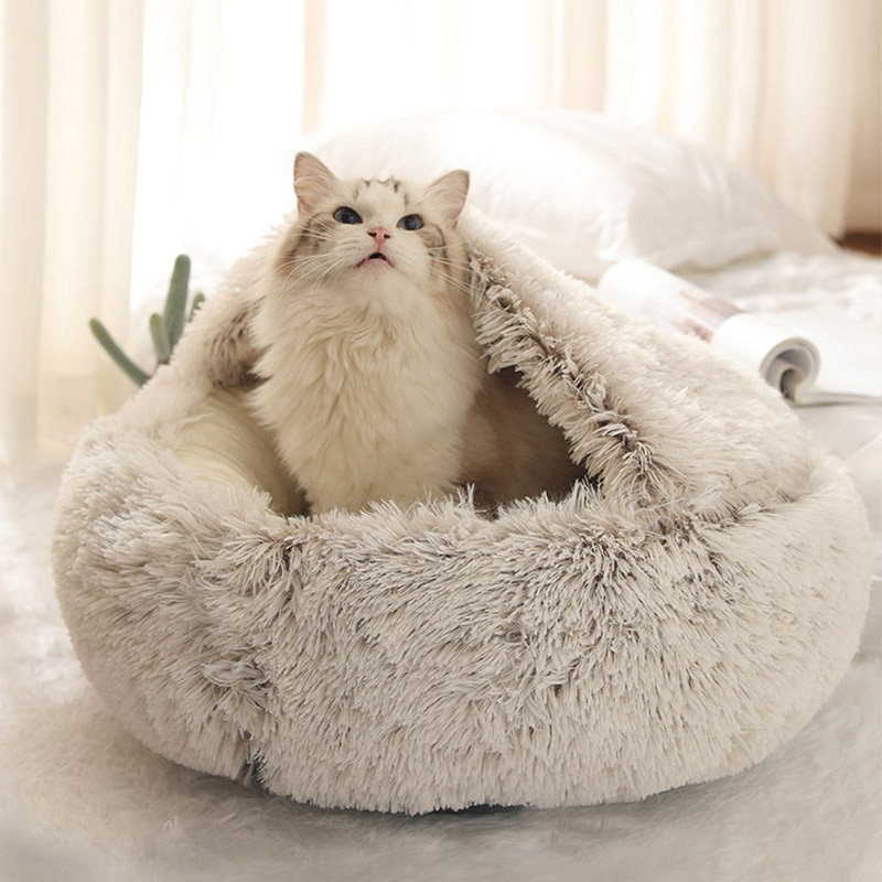 Soft Plush Round Fur Cat Bed