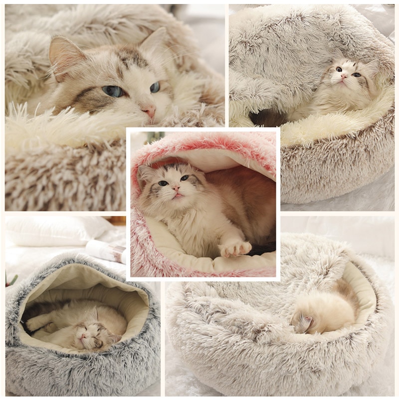 Soft Plush Round Fur Cat Bed