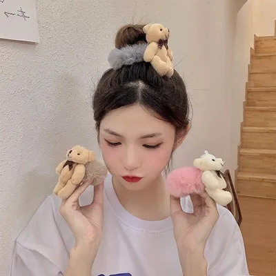 Soft Plush Teddy Bear Scrunchie