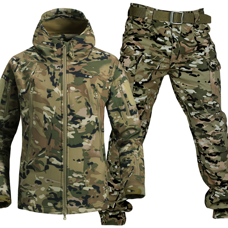 Soft Shell Autumn and Winter Plush Thickened Mountaineering Tactics Training Breathable Windproof Charge Suit