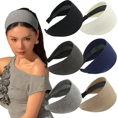 Soft Wide Knitting Cotton Hairbands for Women Girls Korean Neutral Solid Turban with Teeth Head Band Headwear