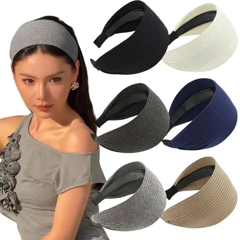 Soft Wide Knitting Cotton Hairbands for Women Girls Korean Neutral Solid Turban with Teeth Head Band Headwear