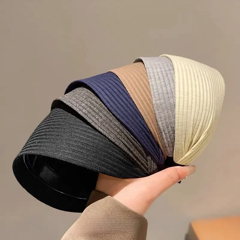 Soft Wide Knitting Cotton Hairbands for Women Girls Korean Neutral Solid Turban with Teeth Head Band Headwear